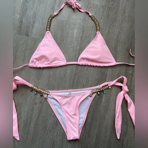 SHEIN Light Pink Bikini with Gold Accents - Picture 1 of 5